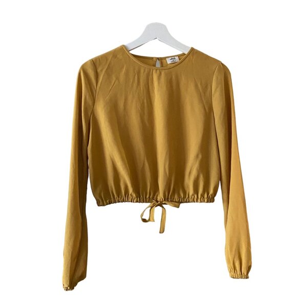 Aritzia Wilfred Eleonora Yellow Ochre Long Sleeve Cropped Blouse Sz XS - Picture 2 of 8